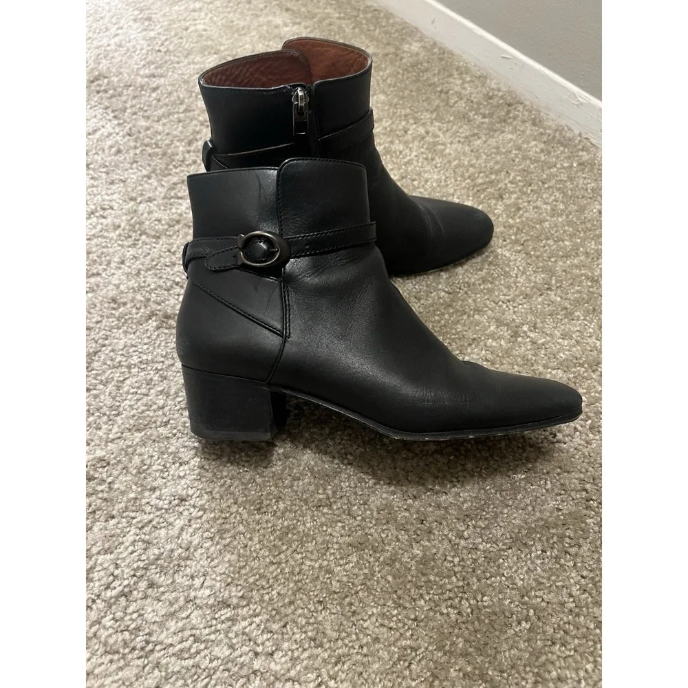 Coach Women's Chrystie Bootie Black Leather Ankle Heeled Size 9